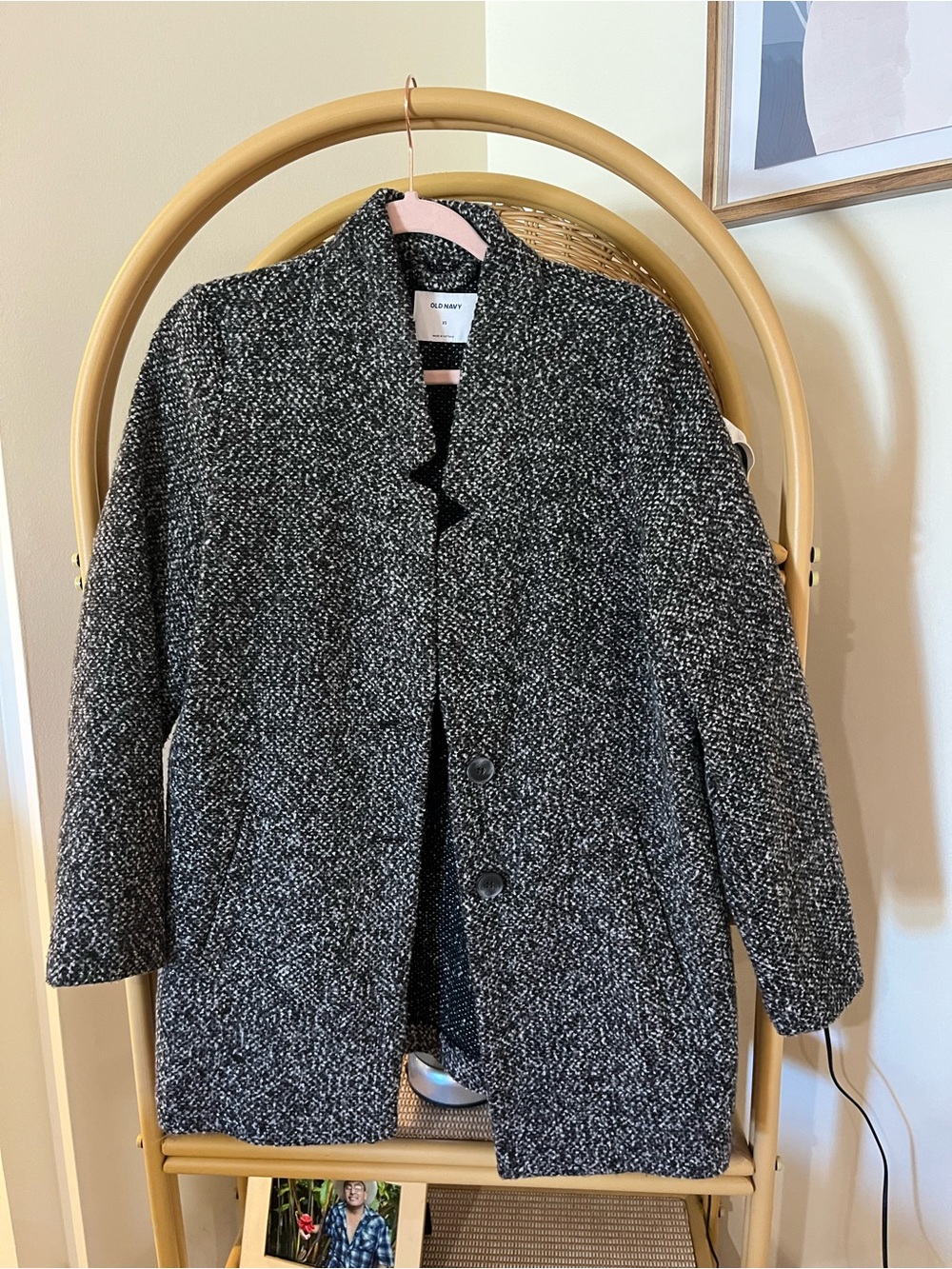 Old Navy Women's Black and White Tweed Pea Coat